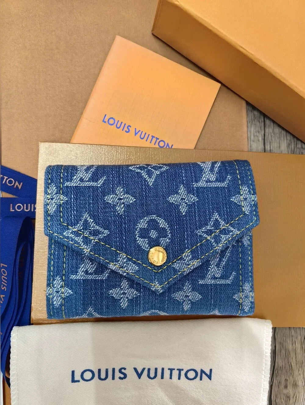 Louis Vuitton Blue Denim Monogram Mini Wallet with Gold-Tone Snap